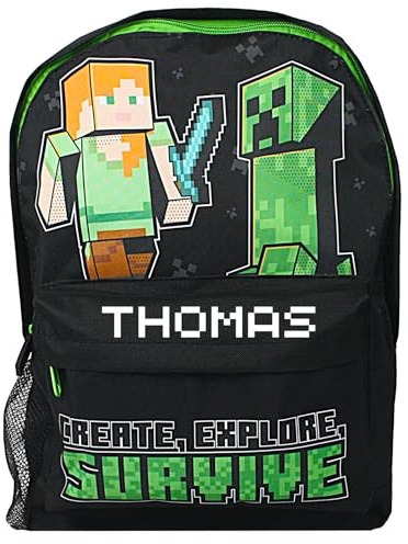 Minecraft Personalised Kids Backpack Gaming Gamers Rucksack School Bag (Personalised Survive)