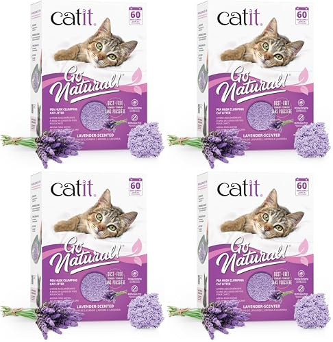 Catit Go Natural!, klumpende Katzenstreu, aus Erbsenhülsen, mit Lavendelduft, 2 x 2.8 kg (5.6Kg) (Packung mit 4)