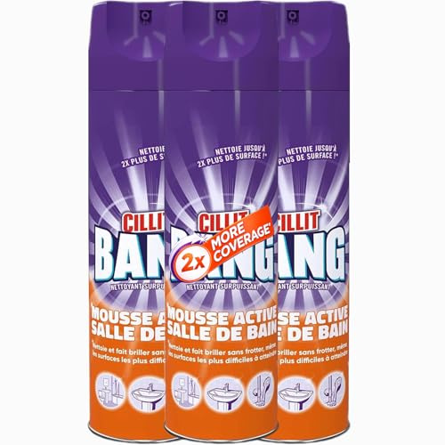 Bathroom Active Foam Cleaner Spray, 3 Pack Powerful Soap Residue & Water Mark Remover for Shower Screens, Tiles, Bathtubs and Washbasins, No-Scrub Shine, Extra Wide 2x Faster Head