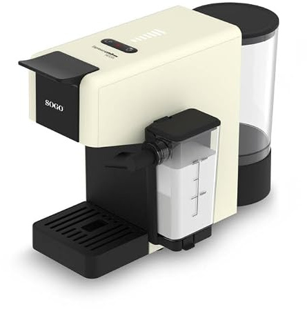 SOGO Macchina da Caffè Espresso 4 in 1 con Montalatte e Serbatoio Latte, 20 Bar, Multi-Compatibile per Capsule, Caffè Macinato e Cialde ESE, Colore Panna