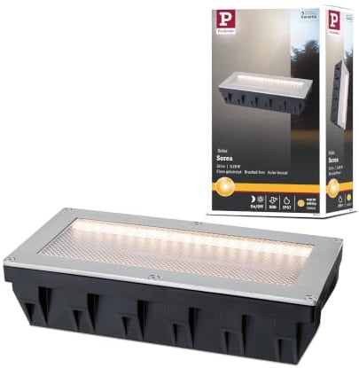 Paulmann Solar LED recessed Floor luminaires Sorea Twilight Sensor IP67 Angular 200x100 mm 3000K 0,3W 16lm 3,7V Brushed Stainless Steel ABS, Polycarbonate, Stainless Steel 95744