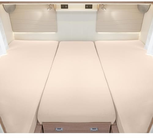 G BETTWARENSHOP – Spannbettlaken für Wohnmobile & Wohnwagen – Spannbetttuch Set 3-teilig für 2 Längsbetten + Mittelteil – Jersey Bettlaken für Heckbetten 2 Längsbetten + Mittelteil leinen