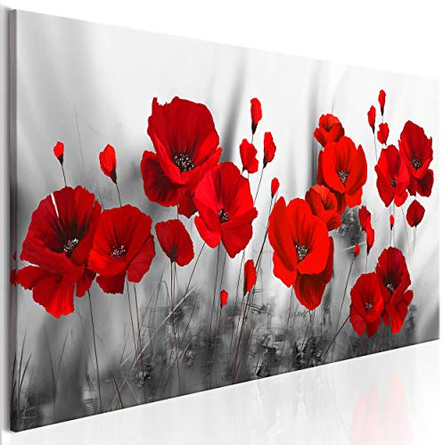 decomonkey Bilder Blumen Mohnblumen rot 135x45 cm 1 Teilig Leinwandbilder Bild auf Leinwand Vlies Wandbild Kunstdruck Wanddeko Wand Wohnzimmer Wanddekoration Deko Natur Weiß modern