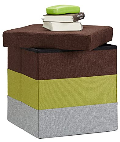 Relaxdays Polster Hocker mit Stauraum, gestreifter Sitzhocker, faltbarer Polsterhocker HBT: 38 x 38 x 38 cm, Farbmix