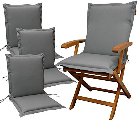 Indoba IND-70421-AUNL-4 4 x Sitzauflage Niederlehner Premium, extra Dicke Polsterauflage mit Reißverschluss, 100 x 50 x 9 cm, Grau