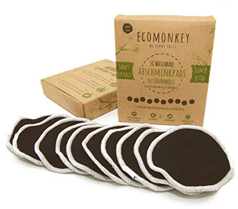 Waschbare Abschminkpads aus Baumwolle ✮ 10 Stück in Schwarz ✮ Plus Wäschenetz ✮ Zero Waste ✮ Plastikfrei ✮ Vegan ✮ Nachhaltig ECOMONKEY®