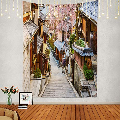 Shrahala Japanischer Wandteppich, Kyoto Japanische Frühlingsstraße Asien Wandbehang Großer Tapisserie Psychedelische Tapisserie Dekorationen Schlafzimmer Wohnzimmer Schlafsaal (150 x 130 cm, Gold)