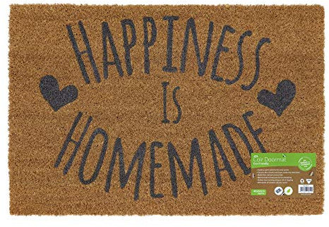 JVL Eco-Friendly Expression Latex Backed Coir Entrance Door Mat , Happiness Design