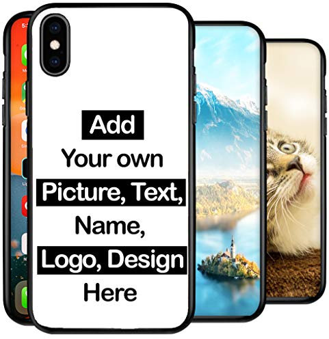 Personalised Phone Case for iPhone X / XS, Add Your Text, Picture, Designs, Business Logo on Shockproof TPU Bumper back Cover Customised Gift idea for Birthday, Wedding, Anniversary, Special Moments