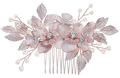 FRCOLOR Pettine Laterale per Capelli in Cristallo Strass Vintage Fermagli per Capelli Fiore Accessori per Capelli Accessori per Damigelle Sposa Matrimonio (Oro Rosa)