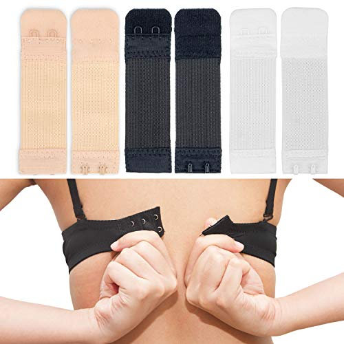 Bequeme BH Verlängerung, 6 Pack, Größe S, schwarz, weiß und beige, 2 Stück x je Farbe, 2er Haken Reihe, weiches und elastisches Material, BH Verschluss Erweiterung, Bra Extender, komfortabel BH tragen