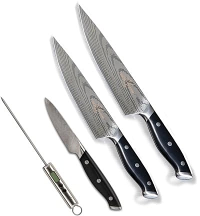 Trusted Butcher Messer Set – hochwertiges Profi Kochmesser Set – ultrascharfe Klingen in Metzger-Qualität – inklusive Bratenthermometer – 4-tlg.
