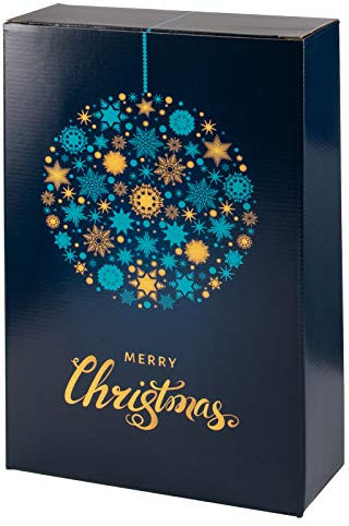 5x Wein Geschenkkarton Weihnachten für 3 Flaschen, Faltschachel, Merry Christmas Blau & Gold