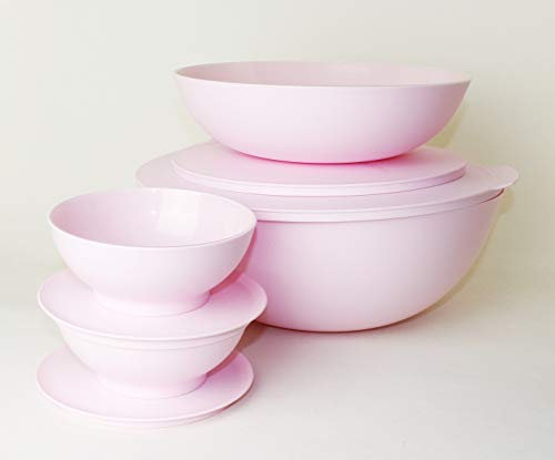 Tupperware Allegra - Cuenco para servir (5 L, rosa/plata, 1,5 L, 2 x 275 ml, rosa/plata, vaso de princesa, 330 ml)