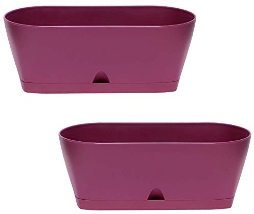 Gariella 2X Blumenkasten Balkonkasten Pflanztopf für Garten Balkon und Tischdeko mit Wasserauffangschale Lila/Innenbereich