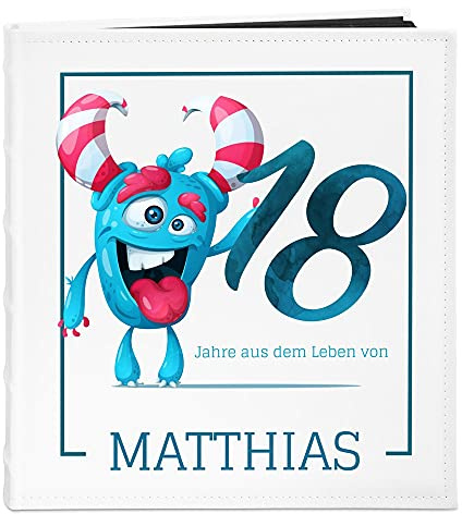 Maverton Fotoalbum zum Selbstgestalten mit Aufdruck - für 240 Fotos 10x15-60 schwarze Seiten - Größe 33x30cm - Weiß - personalisierte Geschenke für Herren - Geburtstagsgeschenk