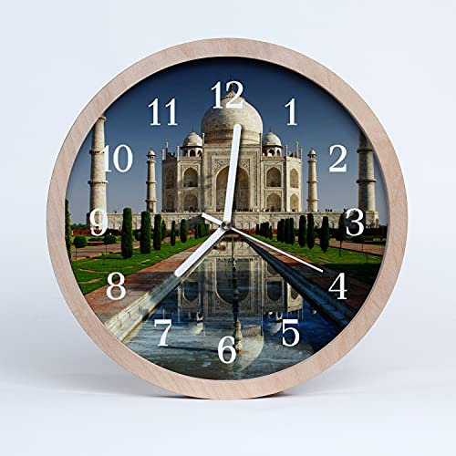 Tulup Reloj de Pared Madera ⌀ 30cm Silencioso Moderno Relojes Decoración de Madera De Cuarzo - Taj Mahal Arquitectura