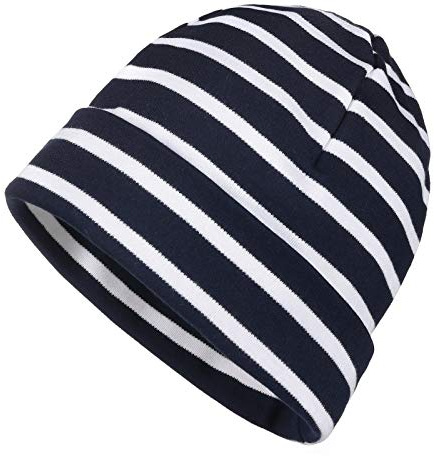 modAS Mütze Maritime Rollmütze Unisex für Kinder und Erwachsene – Ringelmütze Baumwollmütze mit Streifen in Magnolia/Blau bis 52 cm Kopfumfang (Kleinkind)