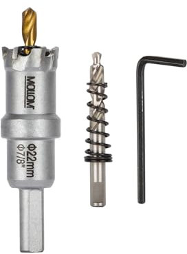 Mollom (22mm | 7/8) Sierra de Corona de T.C.T Carburo Broca con 2 Brocas,Punta de carburo de tungsteno para Metal Duro,Acero,Hierro,Cobre,Madear,Latón,Plástico