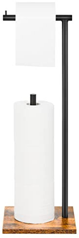 Support Autonome pour Papier de Soie, Distributeur de Papier Toilette avec Base en Bois, Support de Salle de Bain, Support de Rouleau de Papier Toilette pour Toilettes