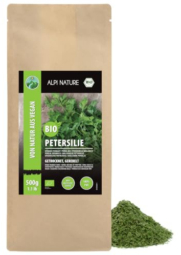 Alpi Nature Petersilie getrocknet BIO 500g, Petersilie gerebelt | bio Gewürz zum Kochen, ideal für Salate, Suppen & Saucen