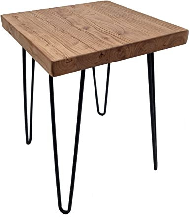 Spetebo Beistelltisch aus Ulmenholz - eckig / 40 cm - Massivholz Couchtisch mit 4 Beinen aus Metall - Deko Holz Sofa Tisch Blumen Hocker Ulme massiv