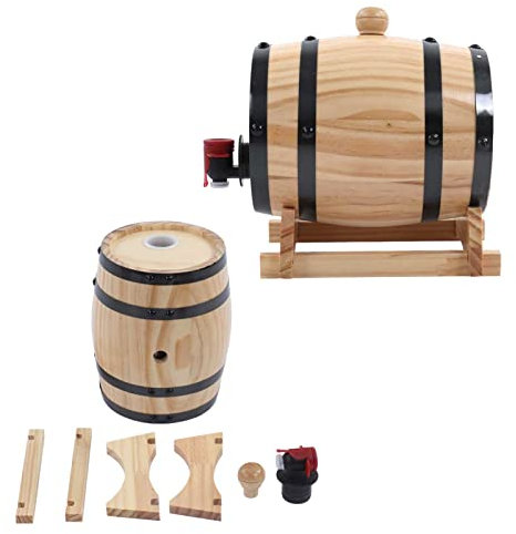 Wine Oak Barrel, Vintage Wooden Oak Timber Wine Whiskey Barrel Dispenser, Leakproof Oak Wine Storage Barrel Water Butts with Wood Stand and Tap for Whiskey Bourbon Tequila Wine Vinegar Beer(#1)