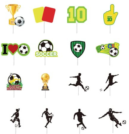 POPOYU 2022 World Cup Football Theme Paper Cake toppers, Football Themed Sticker Flags Cake Decoration for World Cup Football Party Football Fans Birthday Party Cake Sport Game Fans Celebration