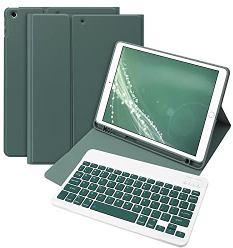 Bettdow for iPad 9th Generation 2021 Keyboard Case, Detachable Wireless Keyboard, Case with Pencil Holder for iPad 9th Gen 2021/8th Gen 2020/7th Gen 2019 10.2 Inch (Darkgreen)