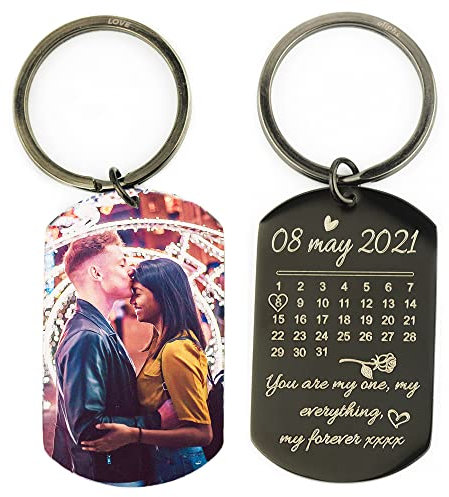 Eliphs Personalised Photo keyring Engraved Key ring Daddys Day tag Dad Keychain Dad Present from daughter Custom Photo Keychain Birthday First Fathers Day from Baby Mothers Day Mum Daddy Photo Tag