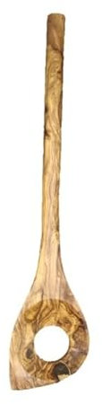 Cuillère de cuisine en bois d'olivier Zerazi - 30cm, trouée, écologique, fabriquée à la main, hygiénique et durable