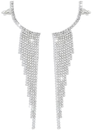 Pendientes colgantes de borla de cristal, pendientes brillantes de cadena de borla larga de diamantes de imitación para novia, pendientes para mujer