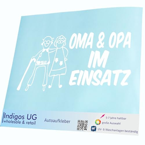 INDIGOS UG Aufkleber - Autoaufkleber - JDM - Die Cut - Oma und Opa im Einsatz Kinder Boy Girl - 400x190mm weiß - Heckscheibe - Heckscheibenaufkleber - Sticker Tuning Boot Auto Laptop LKW