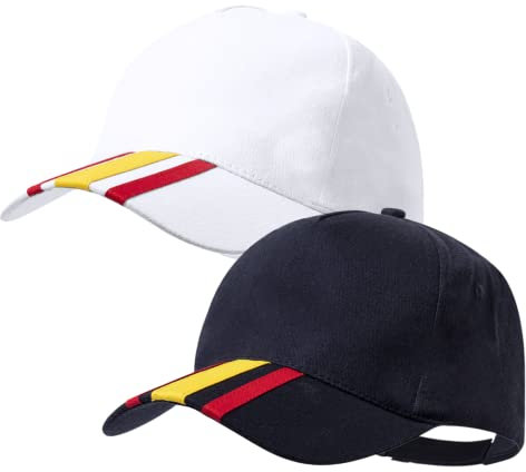 SUDETREKK Pack de 2 Gorras de Hombre con la Bandera de españa. Gorra Hombre españa 100% de Algodon Peinado. Gorra españa Hombre de 5 Paneles y Cierre Ajustable de Velcro.