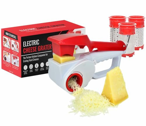 JUST AMAZING DEALS Electric Cheese Grater - Automatic Electric Handheld Rotary Cheese Grater Slicer For Parmesan Cheese, Cordless with Rechargable Battery (Red)