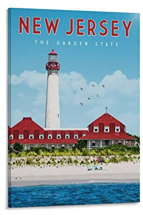 ONOTIO New Jersey Garden State Vintage Reise Poster Landschaft 60 x 90 cm Wandkunst Bild Leinwand Kunst Poster Modern Familie Schlafzimmer Dekor Poster