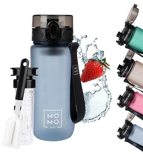 MOMO WAY Tritan Trinkflasche 600ml Bpa Frei - Sport Water Bottle Mit Sieb | Wasserflasche Für Kinder, Schul Sportflasche, Sporttrinkflasche Mit Früchtesieb