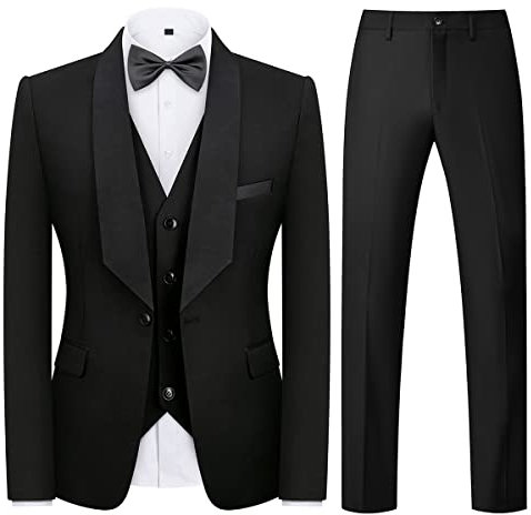 KUDMOL Mens Suit 3 Piece Tuxedo One Button Blazer Vest Trousers Sets for Wedding Party Prom(Black,M)