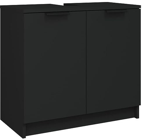 vidaXL Badezimmerschrank, Badschrank mit viel Stauraum, Waschbeckenunterschrank für Badezimmer, Waschbeckenschrank Badmöbel, Schwarz Holzwerkstoff