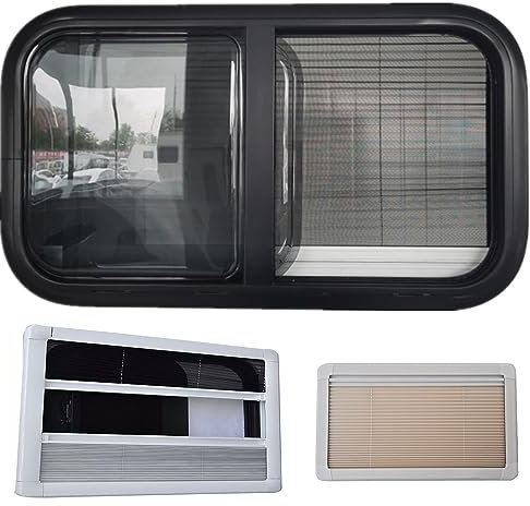 RCBDBSM RV Window, Horizontal Slide Camper Window with Integrated Roller Blind and Fly Screen, RV Window Aluminum Alloy Rounded Acrylic Insulating Glass, 30-80mm Wall thicknesses,900x500mm