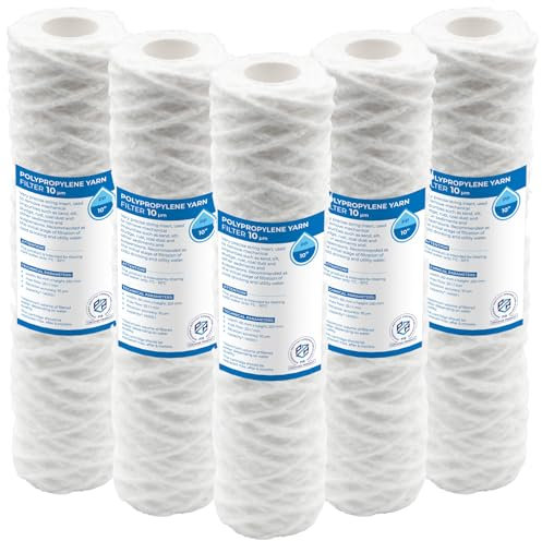 Filtro a Cartuccia Avvolta 10 – Set 5 Pezzi, 50µm | Filtro a Filo per Acqua Potabile, rimozione di impurità meccaniche come sabbia, fango e ruggine – Durata fino a 6 mesi