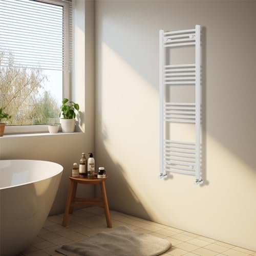 NRG White Heated Towel Rail Curved Designer Bathroom Radiator - 1400×400mm