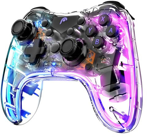 Fosmon - Manette sans-Fil, Manette de Jeu Bluetooth avec Éclairage RGB pour Switch (Lite/OLED), Android, iOS, PC, Steam, Apple Arcade Jeux MFi, Manette avec Fonction Turbo & Vibration