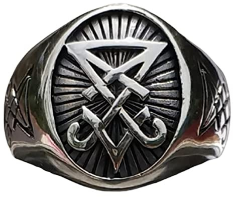 Bague Lucifer pour homme, Bague Démon Satan Lucifer, Bague Sigil de Lucifer, Sceau de Satan Chevalière, Bague Symbole Crâne Diable, Bague de motard hip hop, Bijoux sataniques Viking pour hommes