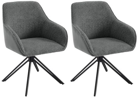 WOLTU Esszimmerstühle drehbar 2er Set, Ergonomischer Stuhl Esszimmer, Sessel Wohnzimmer, Drehstuhl, Küchenstuhl, Polsterstuhl mit Armlehnen, Loungesessel Chenille und Cord, Dunkelgrau, EZS11dgr-2