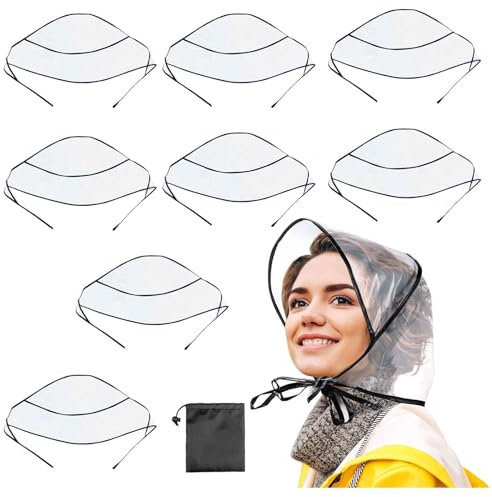 AYNKH 8 Pieces Rain Bonnet, Visor Clear Plastic Hat Waterproof Cover Protect Hairstyle Adjustable Cap Reusable for Outdoor Rainy Day Unisex