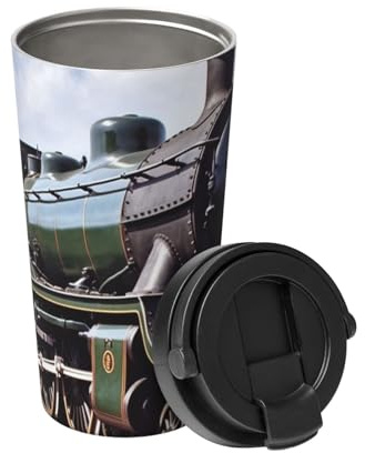 Steam Locomotive Train Insulated Coffee Mug with Lid Spill Proof Travel Coffee Mug for Cold And Hot Drinks Stainless Steel Tumbler Double-Wall Coffee Cup for Keep Hot/Ice Coffee Tea