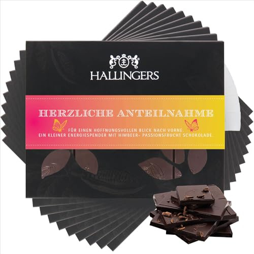 Hallingers Genuss Manufaktur Vegane Schokolade Geschenk - Tafel handgeschöpfter Edelkakao ohne Alkohol edler Karton 10x Herzliche Antei... Himbeer-Maracuja, Geschenkidee für Frauen Männer