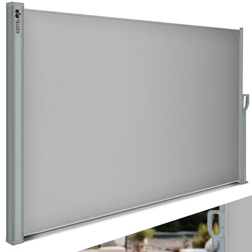tillvex® Seitenmarkise 160 x 350 cm ausziehbar & Blickdicht | Sichtschutz für Balkon, Garten & Terrasse | Seitenrollo mit Wandhalterung | Sonnenschutz aus rostfreiem Stahl | Markise Windschutz