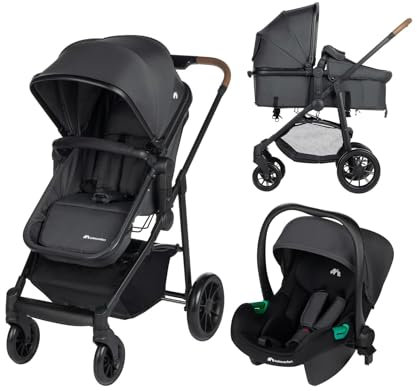 Bebeconfort Haze Trio, Cochecito bebé 3 en 1, 0-4 años, Máx.22 kg, Asiento 2 en 1, Reversible y ligero, Silla de paseo, Silla de coche bebé i-Size, Plegado compacto, Cesta espaciosa, Mineral Graphite